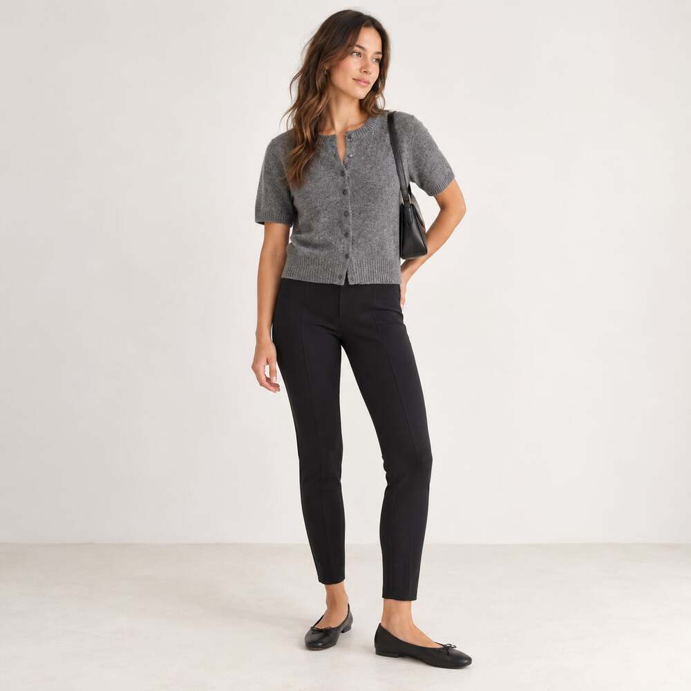$328 Vince Bobbi Mid Rise Front Seam Leggings Black Ankle Workwear Minimalist